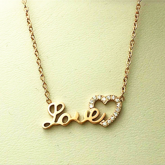 Hot Fashion Crystal Hearts With Hollow Love Word Pendant Women Simple Design Necklace Christmas Gift Hot Fashion Crystal Hearts With Hollow Love Word Pendant Women Simple Design Necklace Christmas Gift