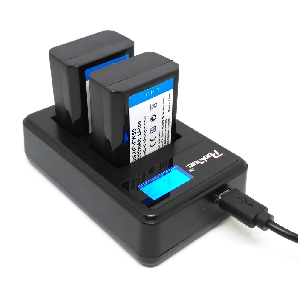 2Pcs NP FW50 batteries NP FW50 and LCD USB dual battery charger for Sony NEX 5 NEX 7 SLT A55 A55