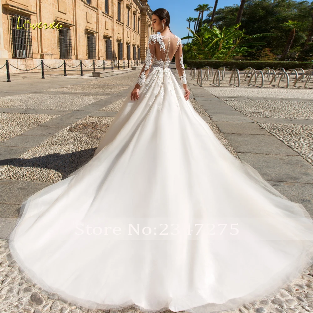 Loverxu сексуальное иллюзионное бальное платье с длинными рукавами, свадебные платья, Роскошные Аппликации, цветной бисер, со шлейфом, винтажное свадебное платье