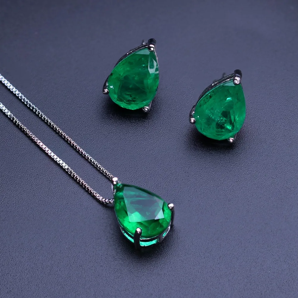 

Green Jewelry Sets Fusion stone pendant necklace and stud earring Water Drop shape jewelry set for women gift SFX0012522