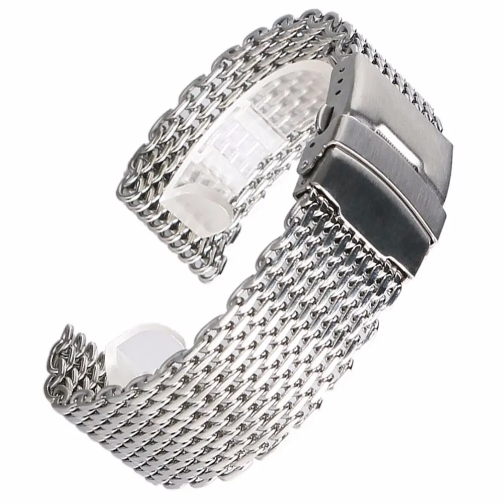 18mm,20mm,22mm,24mm Original Luxury Brand strap Link Double Clasp Silver Bracelet Wrist Band Stainless Steel Mesh WatchBand
