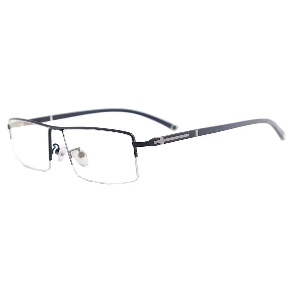 Металлические полуоправы прямоугольные мужские большие оправы для очков очки по рецепту для оптических линз Близорукость для чтения прогрессивные - Цвет оправы: Черный