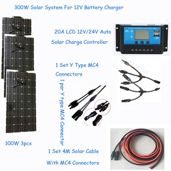 

solar panel 300w home solar system photovoltaic 100w 3pcs flexible solar panel kit panel solar 300w power system for 12V battery
