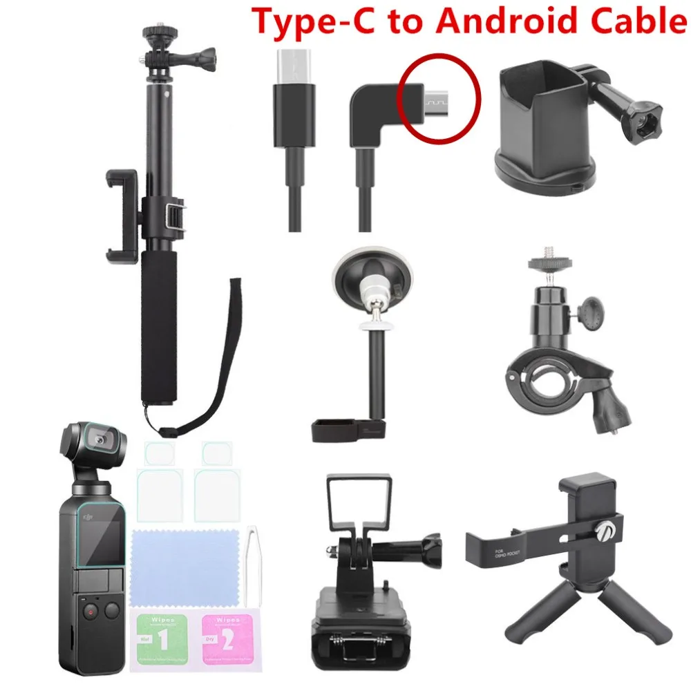 

8 Pieces/Set DJI OSMO Pocket Camera Accessories Selfie Sticks Phone Clip Cover Android Data Cable Tripod All in One Package