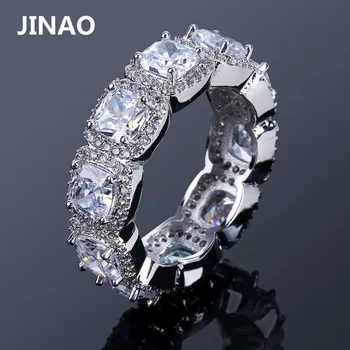 

JINAO 1 Row Zircon Ring Silver Color Plated Iced Out Micro Pave CZ Stone Charm Wedding Ring For Women Hip Hop Punk Bling Jewelry