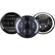 Farol automotivo de Polegada w, luzes diurnas para jeep jk lada 4x4 e para suzuki samurai farol de motocicleta halo drl de 7 polegadas,