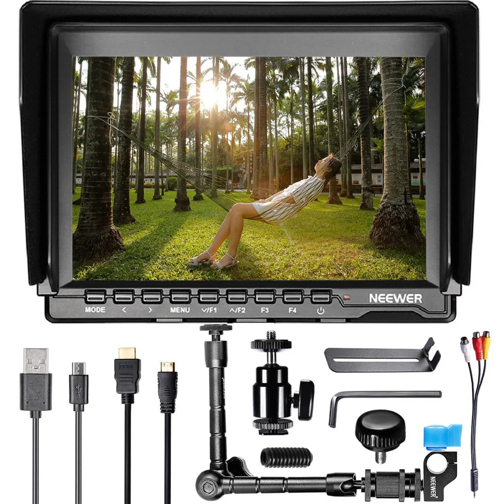 

Neewer NW759 7 inches HD Monitor+Magic Arm with 15mm Rod Clamp 1280x800 IPS Screen Camera Field Monitor 16:10/4:3 Display Ratio