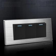 3 Gang 2 Way Light Switch With Led Indicator On / Off Wall Switch Stainless Steel Panel 154mm * 72mm