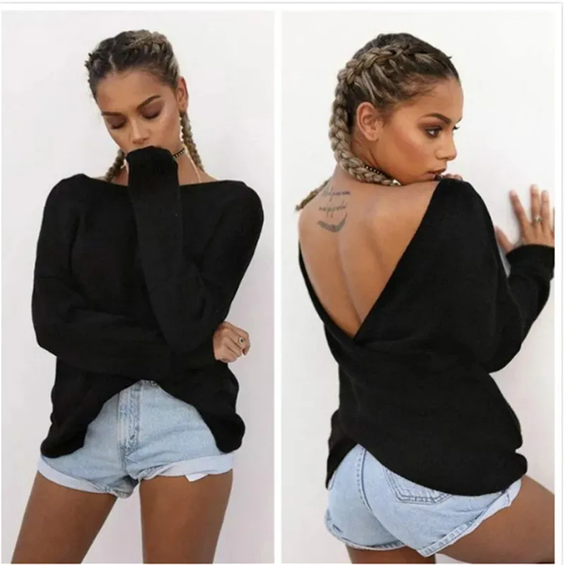 

2017 Winter Deep V-Neck Loose Women Knitted Sweaters Casual Pullover Long Sleeve Knitwear Autumn Sweater Pull Femme Poncho S095
