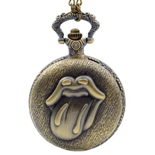 Бронзовый Ретро Винтаж язык Rolling Stones кварцевые карманные часы кулон Цепочки и ожерелья мужские женщин Сувенир Подарок Сеть Montre Reloj