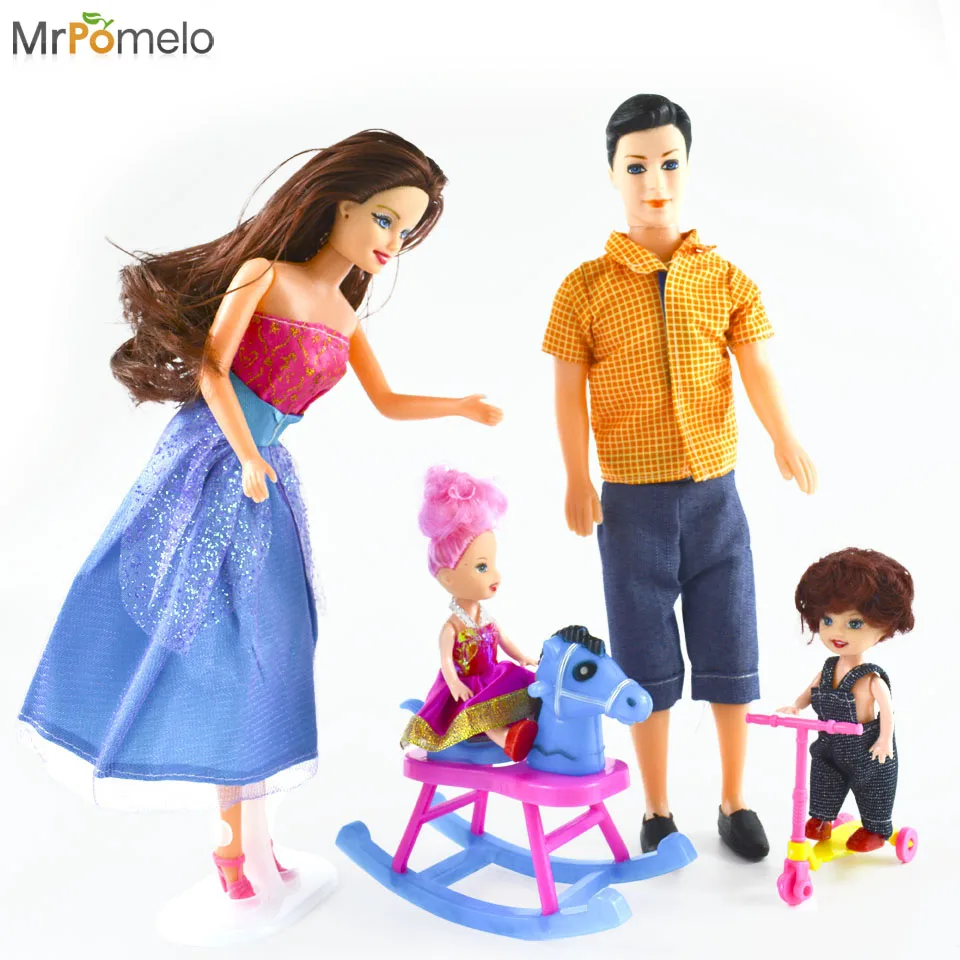 Mrpomelo Игрушечные лошадки Семья 4 людей Куклы Костюмы 1 мама/1 Папа/1 маленькая Келли