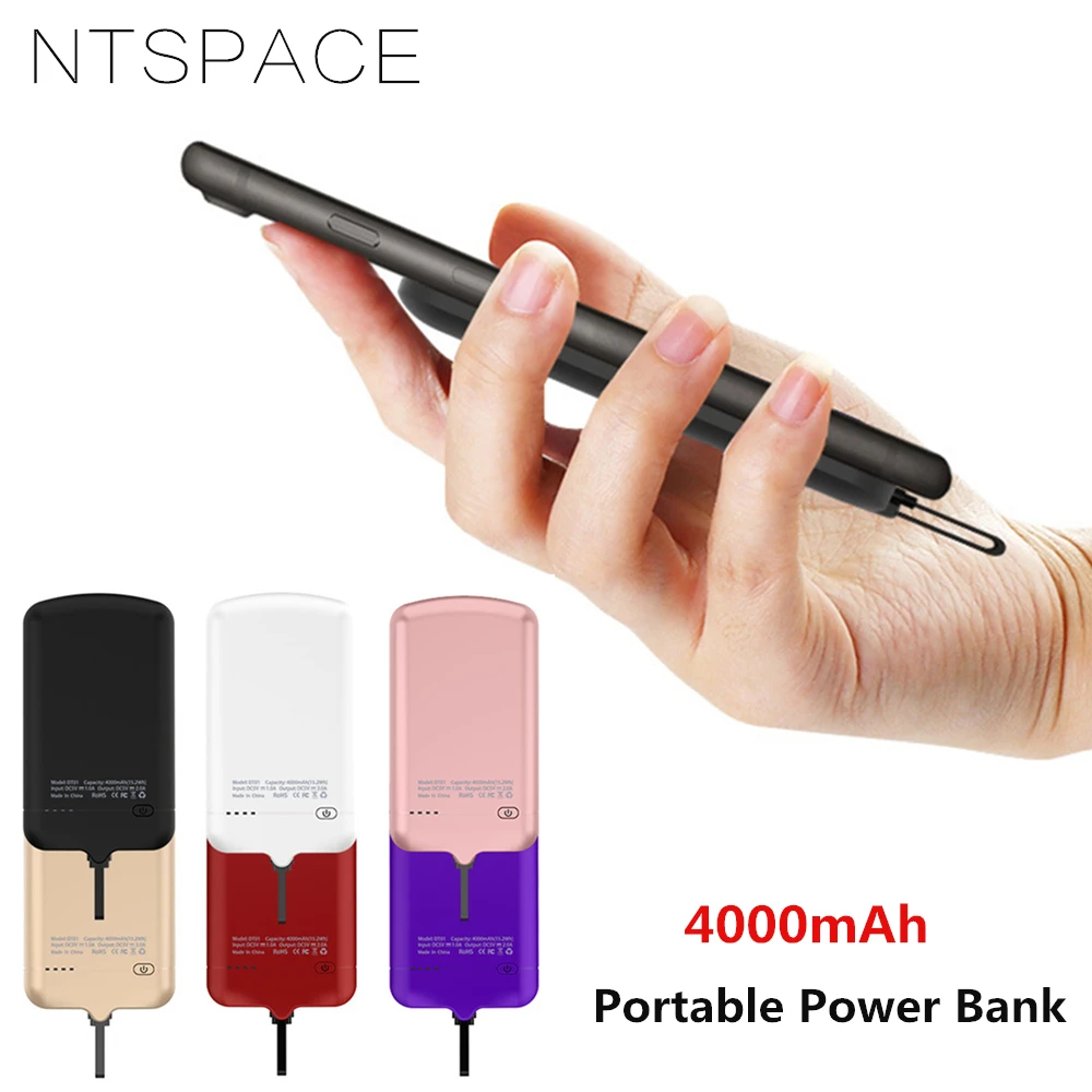 

NTSPACE 4000mAh Portable Battery Charger Case External Backup Power Bank Pack For iPhone Samsung Xiaomi Huawei Charger Case