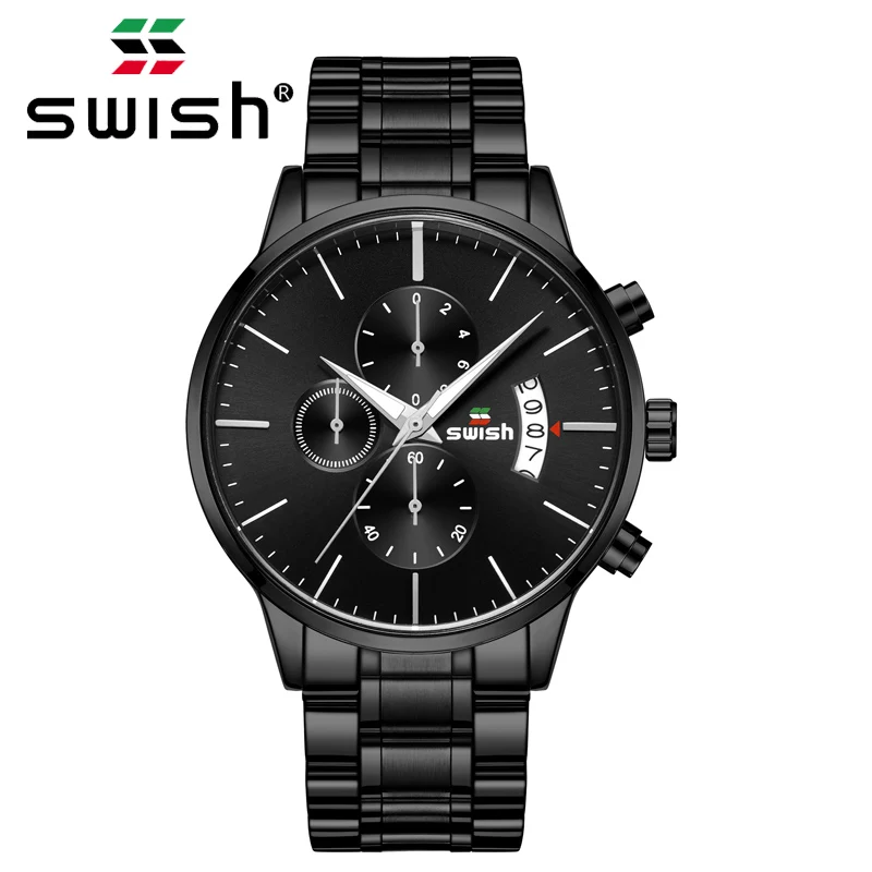 Ceny SWISH 2019 mężczyźni wodoodporna stal nierdzewna mody sporta zegarek kwarcowy zegar mężczyzna zegarki Top marka luksusowe mężczyzna zegarek
