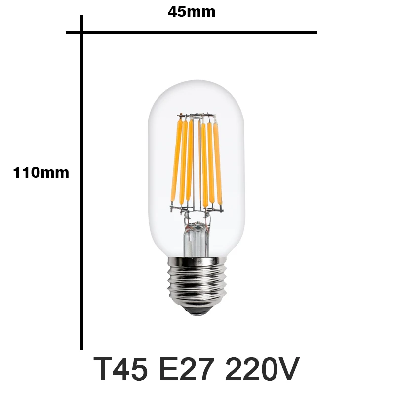 Светодиодный нити светильник лампочка E27 Ретро Эдисон лампы 220V E14 Винтаж светодиодный Эдисон лампы в форме свечи светильник Bulb освещение люстр COB декора - Испускаемый цвет: T45 E27 220V