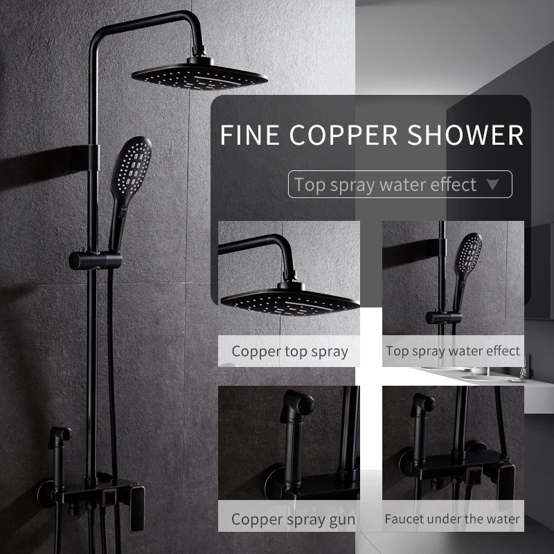 GEYO Bronze Black Bathroom Shower Faucet Mixer Wall Mount 8