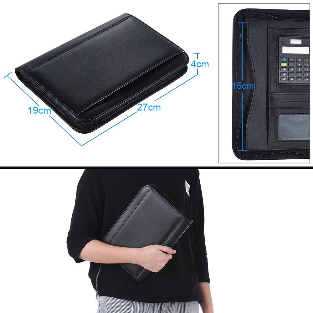 

PU Leather A5 Portable Business Portfolio Padfolio Folder Document Case Organizer with Calculator Holder Memo Note Writing Pad
