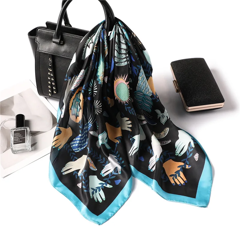 

2019 Women's Square Silk Scarf Print Summer Shawls Wraps Bandana Female Small Office Scarf Foulard Headband Head Scarf 70*70CM
