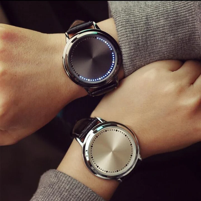 Моды Случайные Мужские Часы Кожа Сенсорный экран LED женские Спортивные часы Мужские Браслет часы подарок relógio masculino