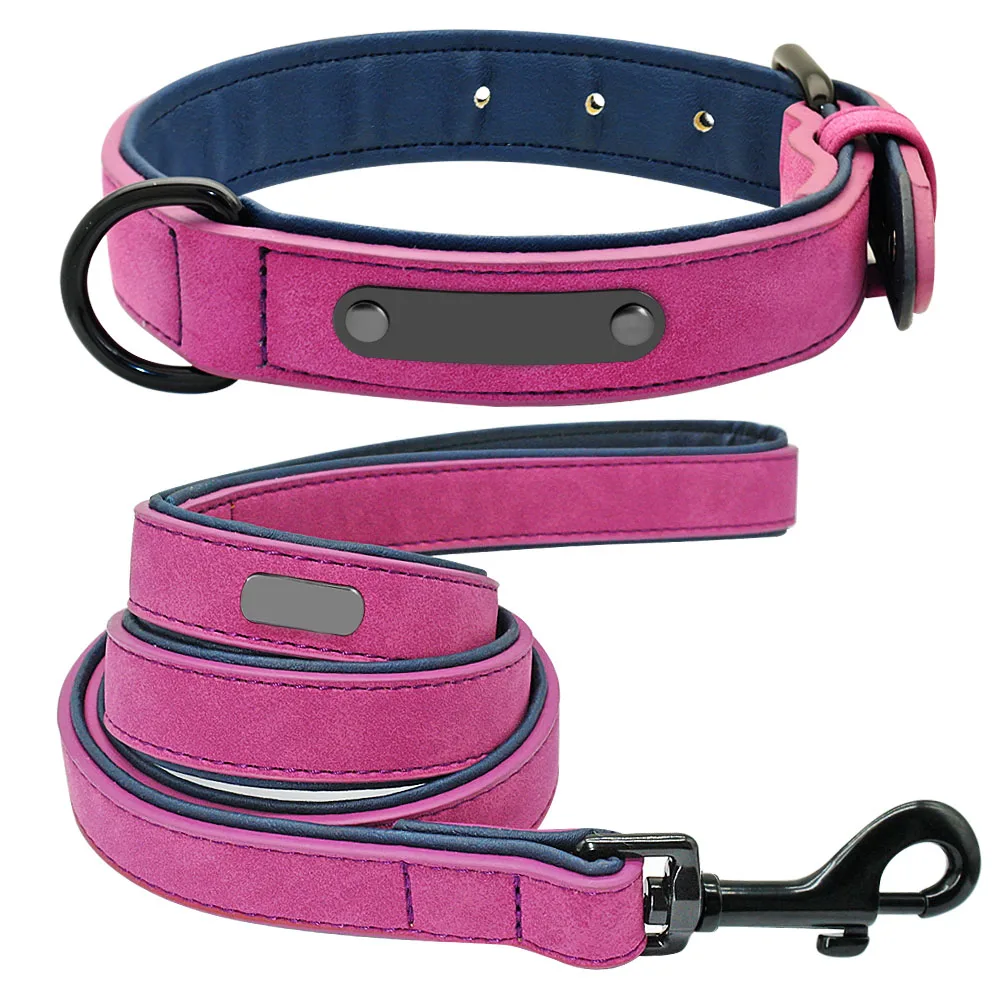 

Leather Dog Collar Leash Set Personalized Customized Dogs Collars 2 Layer Leather Dog Leash For Small Medium Large Dogs Pitbull