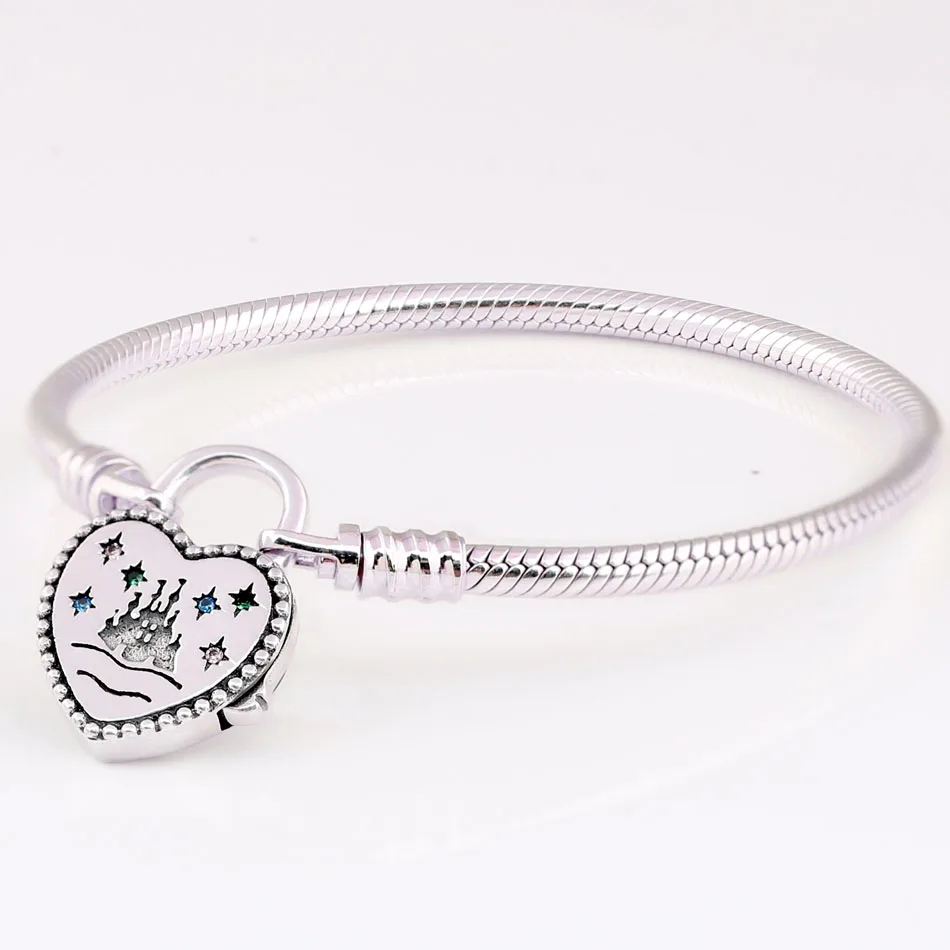 

New 925 Sterling Silver Bracelet World Park Castlel Love Heart Clasp Snake Bracelet Bangle Fit Women Bead Charm Pandora Jewelry