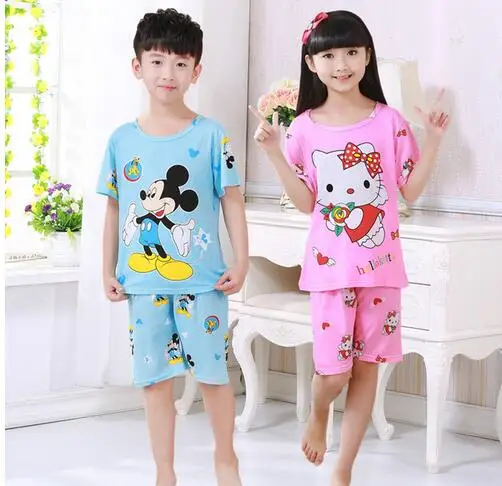 

Children's pajamas set summer short sleeved boy pyjamas girls cute cartoon home cloth big children's sleepwear set kids XIN519