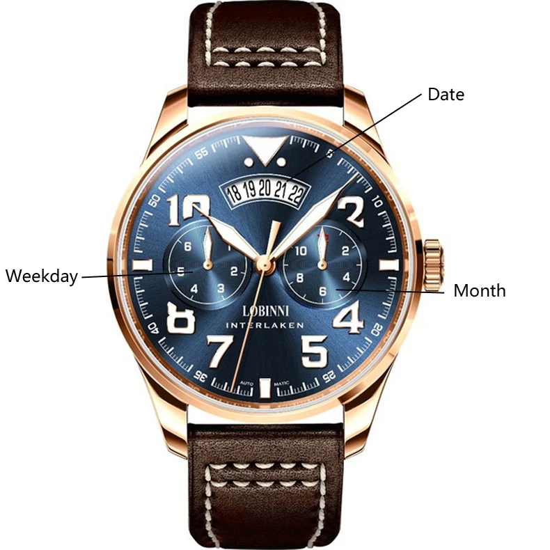 Лидирующий бренд Швейцария LOBINNI мужские часы Япония MIYOTA 9122 автоматические механические MOVT Мужские сапфировые relogio masculino L16051-5