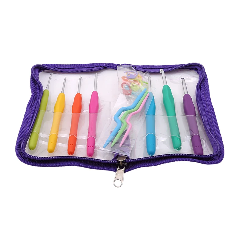 

DIY 7 PCS Silicon Crochet Hooks PVC Case Include Bonus Accessory At Random With Organizer Crochet Hook Soft Rubber TPR Handle