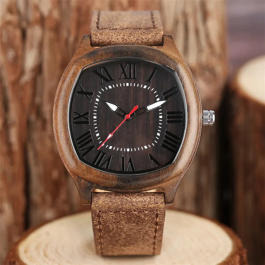 YISUYA Bamboo Wooden Watches Mens Creative Wood Wristwatch Analog Quartz Leather Vintage Roman Numerals Fashion Unique Clock Gifts Sport Casual Watch (31)