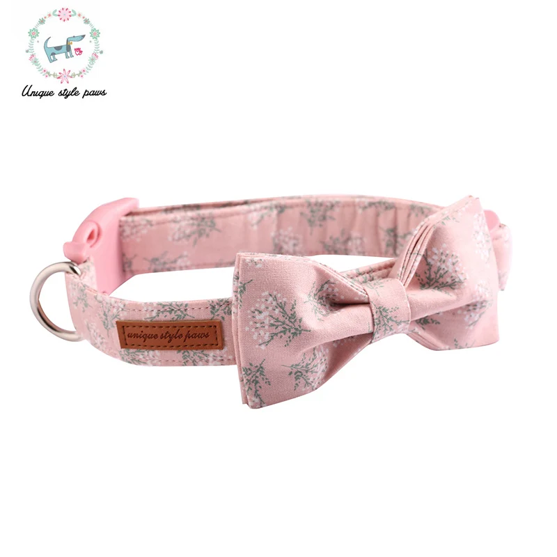 Милый розовый цветочный ошейник для собаки с галстуком-бабочкой пластиковая пряжка для собаки и ожерелье с кошкой товары для домашних животных модный ошейник для собаки и поводок наборы - Цвет: collar with bowtie