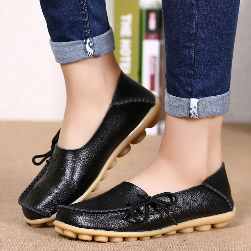 Flats Women Genuine Leather Shoes Woman Autumn Flat Shoes Women Loafers Slip On Moccasins Sapatos Feminino Casual Shoes