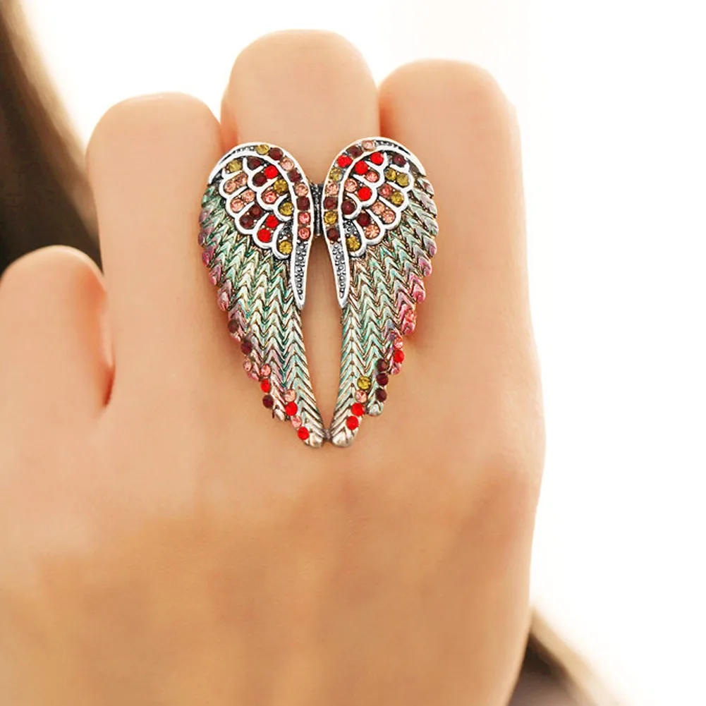 

Angel Wings Stretch Ring Women Biker Shiny Jewelry Antique Gold