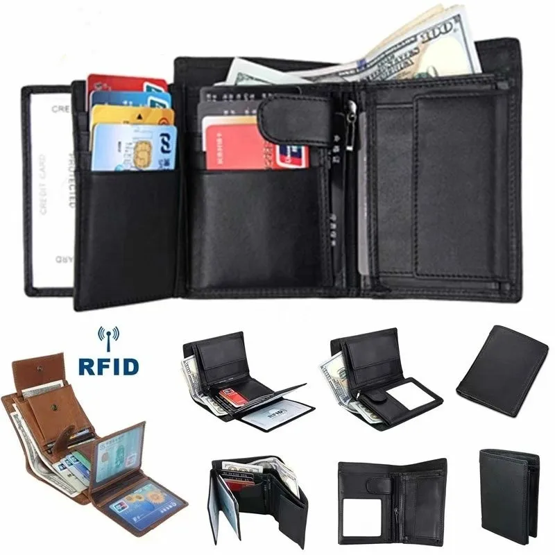 

Plus Size Genuine Leather Wallet for Men Wallet Large Capacity Purse Vintage Pocket Purse RFID Vertical Card Holder