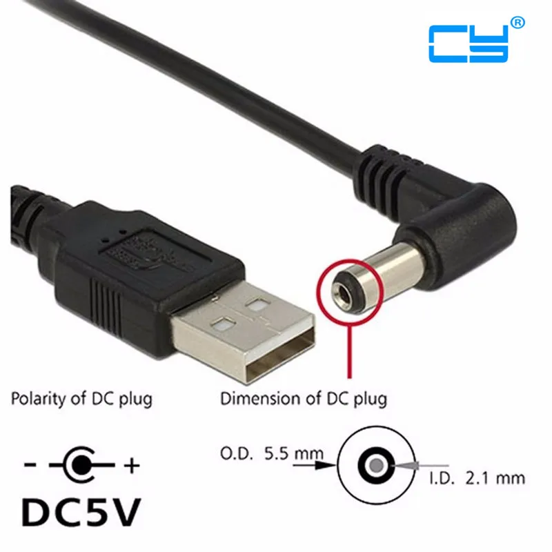 

USB 2.0 A Type Male to Right Angled 90 Degree 5.5 x 2.1mm DC 5V Power Plug Barrel Connector Charge Cable 80cm