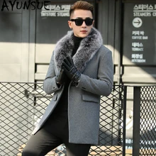 AYUNSUE осень зима натуральный Лисий меховой воротник шерстяное мужское пальто Корейская кашемировая куртка мужская ветровка пальто Abrigo Hombre KJ649