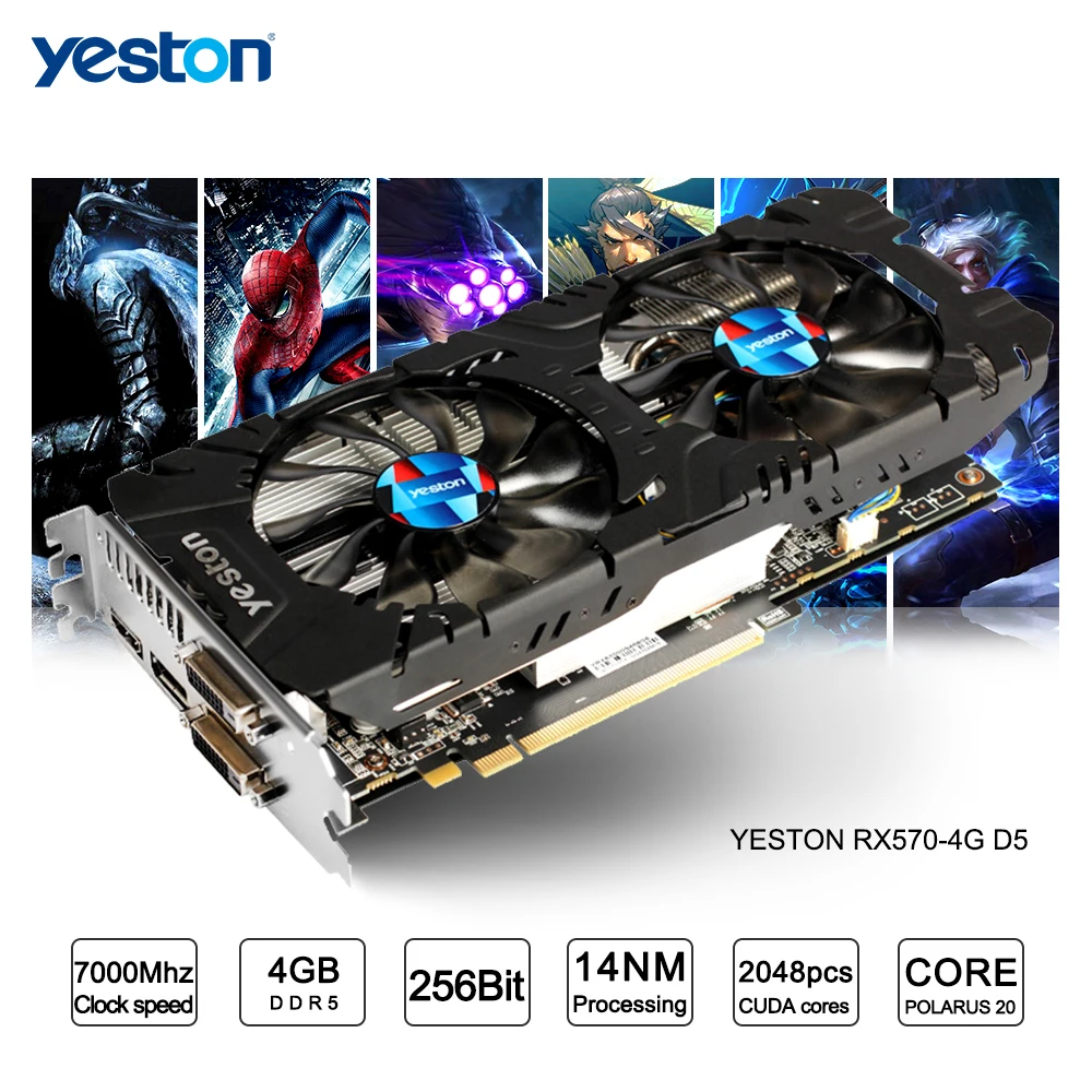 

Yeston Radeon RX 570 GPU 4GB GDDR5 256 bit Gaming Desktop computer PC Video Graphics Cards support DVI/HDMI