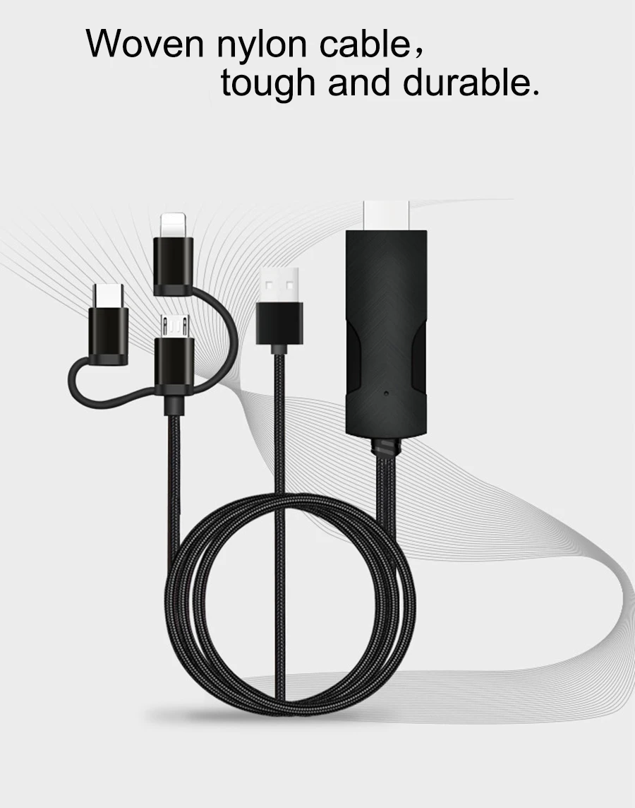 3 в 1 2 м 4 к HDMI HDTV Кабель usb type-c Micro USB к HDMI для iPhone X 8 7 6 для Android huawei Samsung, HTC, Xiaomi