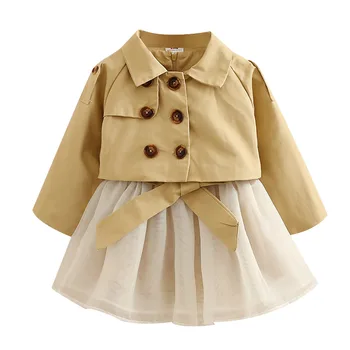 

Children Clothing Suits 2018 New Autumn Fashion Style Long Sleeve Coat+Vest Mesh Dresses Design For 3-10Y Kids Girls Dress Set