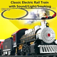 Classic toys Battery Operated Railway Rail Train Electric Toys Railway Car with Sound&Light&Smoking Rail Car for Children