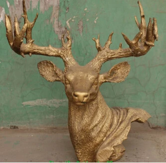 

WBY+++ free shipping16" Chinese Bronze Carved Animal Deer Buck Stag Giraffe Lu Head Bust Sculpture