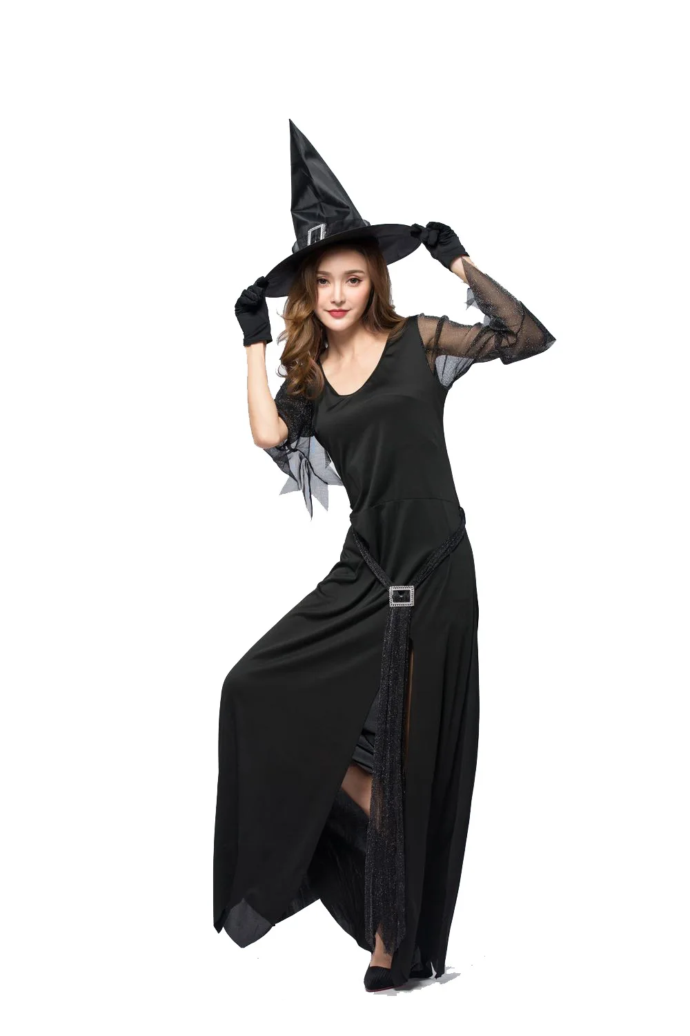 Новинка 2019 черный сексуальный костюм на Хэллоуин для женщин плюс размер длинное платье злой костюм ведьмы для Хэллоуина Adulte Femme Disfraces Mujer