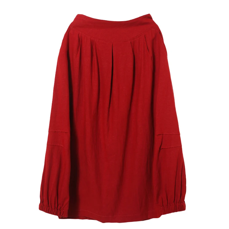 LZJN оригинальная белая длинная юбка, трендовая летняя Осенняя женская льняная юбка с карманами и эластичной резинкой на талии, красная юбка, Saias Jupe Femme - Цвет: Бургундия