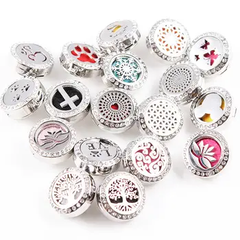 

Mix 18 Style 20mm Stainless Steel Perfume Aromatherapy Essential Oil Diffuser Locket Snap Button Fit 18mm Snap Button Jewelry