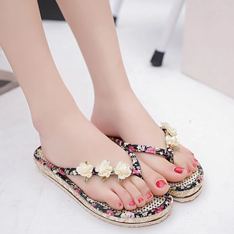 New 2018 Summer Women Flip Flops High Quality Flowers Decor Women ...