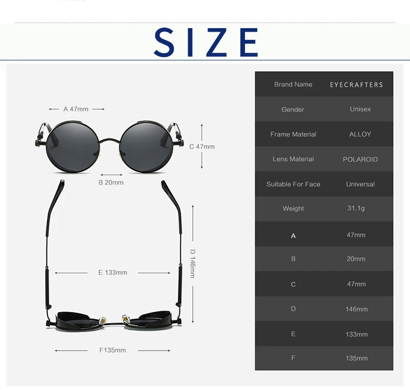 Серебристые, черные, Металлические поляризованные солнцезащитные очки, готические, стимпанк Солнцезащитные очки, мужские, женские, модные, Ретро стиль, Ретро стиль, защитные очки, оттенки 372