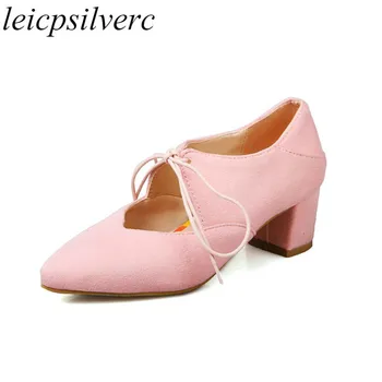 

Women Pumps Shoes High Heel Flock Lace Up Pointed Toe Spring Autumn Sexy New Fashion Casual Party Dress Office Black Pink Green