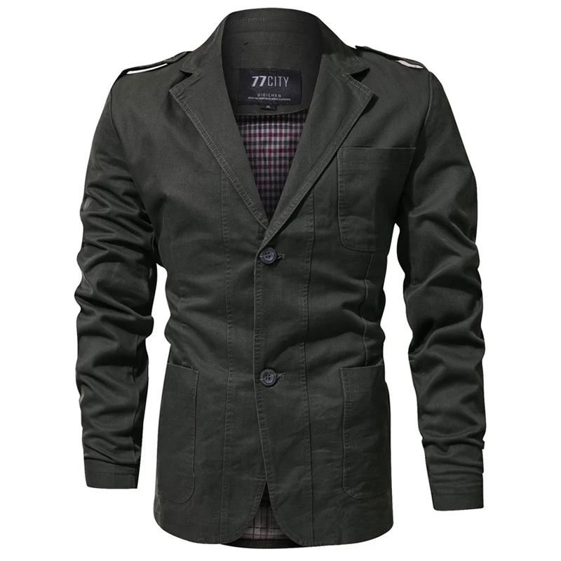 

Brand New 2019 Military Blazer Men Slim Fit Fashion Suit Jacket Male Casual Cotton Soild Color Coat Dress Blazers Wholesale