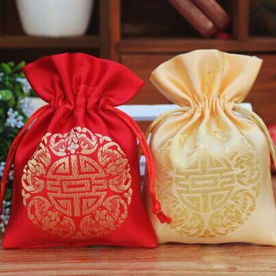 

China Embroider Silk Stain Gift Pouch 10x13cm(4x5inch) pack of 100 Birthday Wedding Party Candy Sack Jewelry Drawstring Bag
