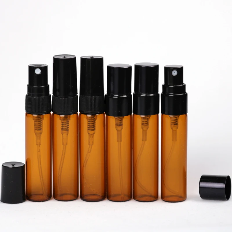 

100Pieces/Lot 5ML Portable Brown Glass Perfume Bottles Atomizer Portable Contenitori cosmetic vial for Essential Oil