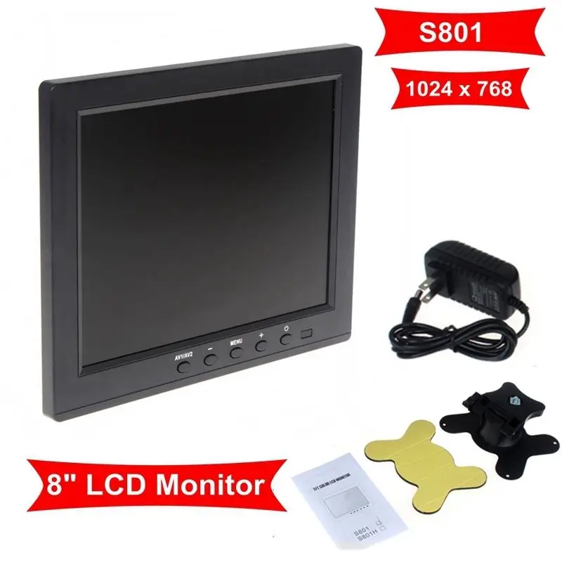 

Free Shipping! HD 8" TFT LCD Color Monitor 1204*768 VGA BNC Video Audio For PC,CCTV Cam,VCD,DVD