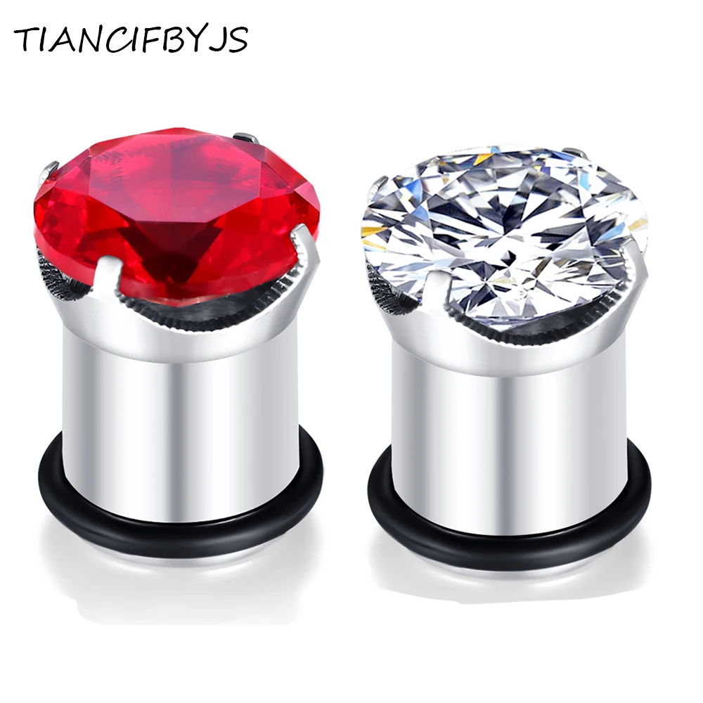 TIANCIFBYJS Flesh Tunnel Zircon Ear Plugs Gauge Steel Earring Tunnel
